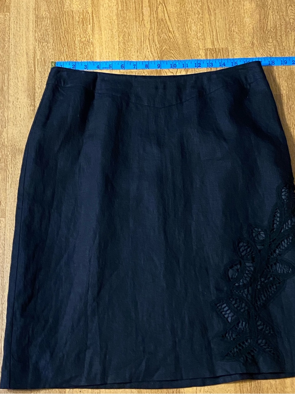 Alexandra Bartlett Black Linen Embroidered Lace Midi Pencil Skirt Whimsigoth 14